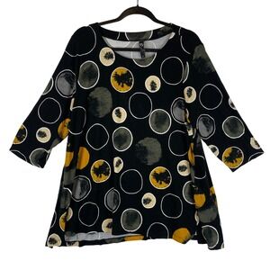 TS Taking Shape Black Abstract Circle Print Tunic Top 3/4 Sleeve Size 20